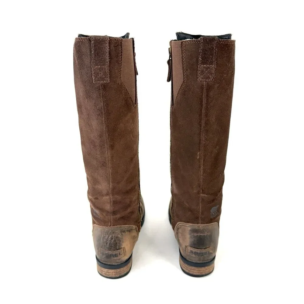 Sorel Boots Womens 6.5 Emelie Tall Riding Brown Leather Side Zip Knee High Block